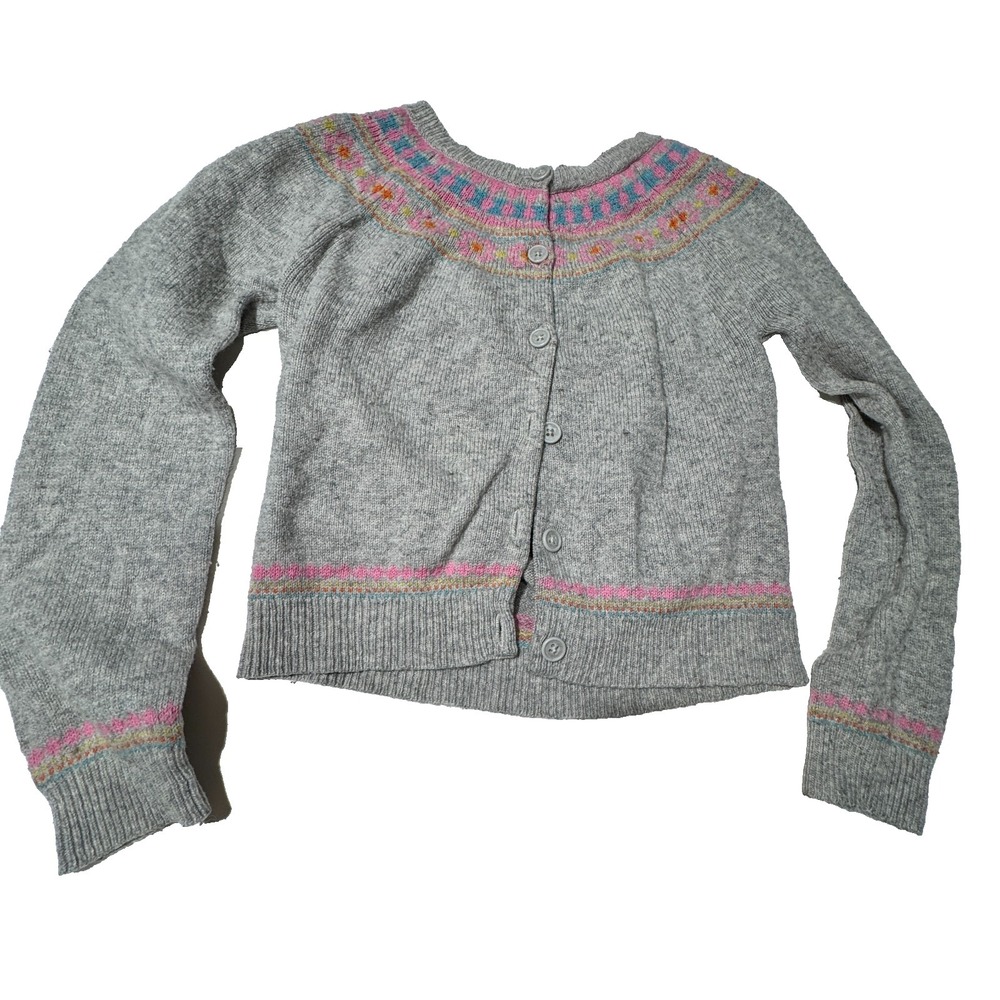 Mini Boden Fair Isle Cardigan Girls Size 7 8Y Grey Wool Blend Preppy Cottagecore